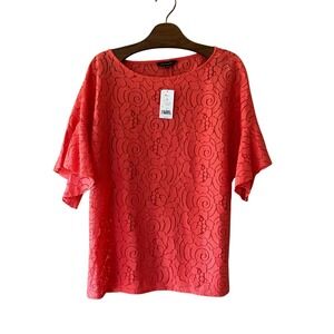 NWT Banana Republic Medium Coral Top - Lace Overlay Feminine, Retail $70